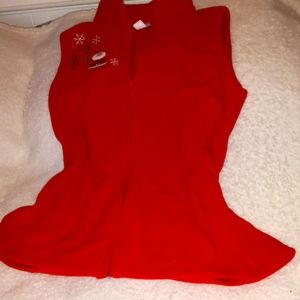 Red Fleece Flurry and Firs Vest